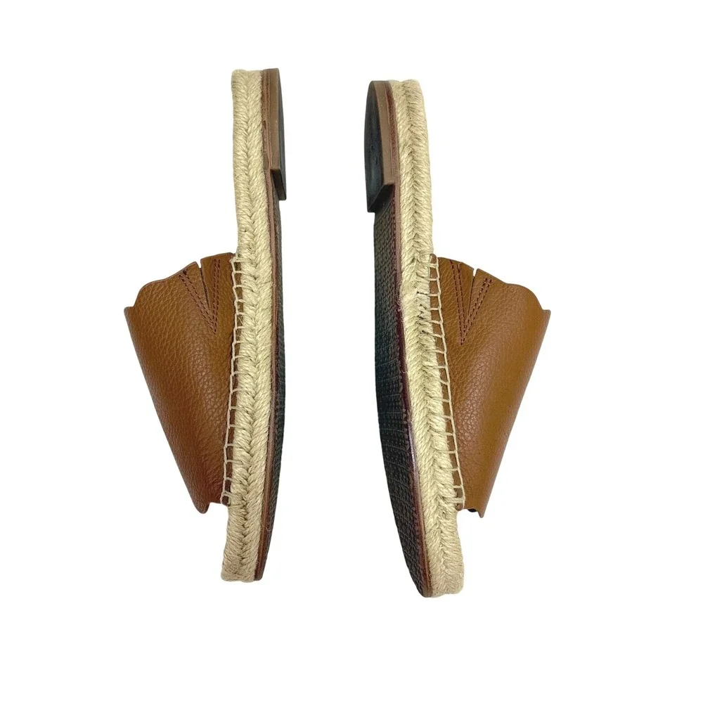 Sam Edelman Andy Brown Leather‎ Espadrille Slide Sandals 8M Scalloped Flat Shoes